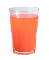 Orange juice drink mixed with mixed fruit in a clear glass