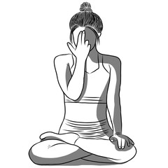 Yoga workout concept,Healthy lifestyle.Line drawing,Woman exercise in yoga posture on over white background.Creative with illustration in flat design.
