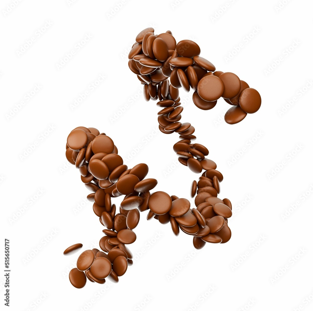 Poster chocolate coated chocolate beans chocolate brown candy spiral flowing in the air.