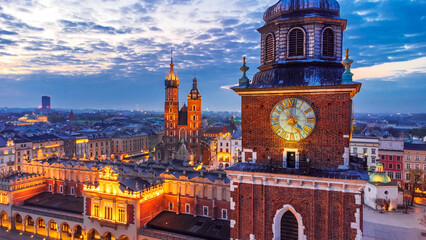 Krakow, Poland - Aerial Ryenek Square with the Cathedral and Town Hall Tower