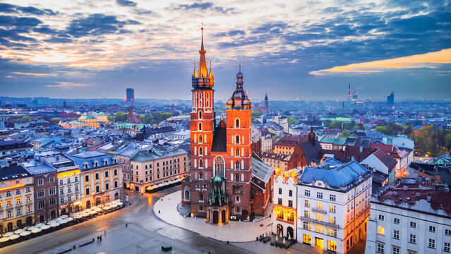 Krakow, Poland - Medieval Ryenek Square and Bazylika Mariacka