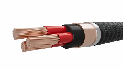 Electrical copper core multi strand cables. Single-core, two-core and three-core wires 3d