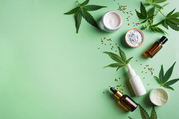 Hemp cannabis leaves and beauty products