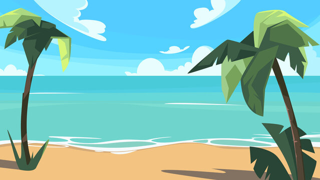 Coastline with palm trees. Beautiful summer landscape.