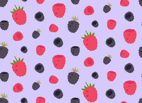 Seamless pattern with raspberry and blackberry. Texture with berries in flat style.