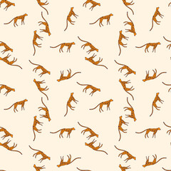 Hand drawn cute leopard seamless pattern. Doodle cheetah endless wallpaper