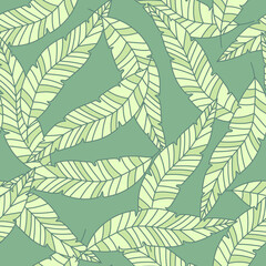 Linear tropical palm leaves seamless pattern. Exotic botanical texture.