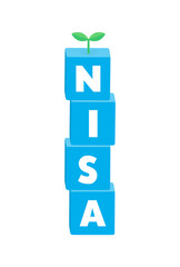 芽が生えたNISAの文字が入った積まれたブロックのイラスト - 貯蓄･積立･投資のイメージの素材
