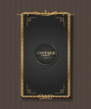 Gold Frame, Vintage Design With Luxury Gold Motif, Vector Illustration