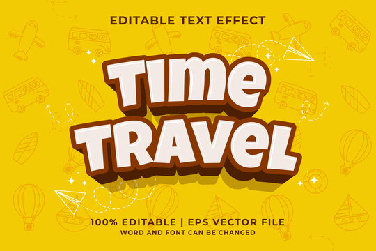 Editable text effect Time Travel 3d cartoon template style premium vector