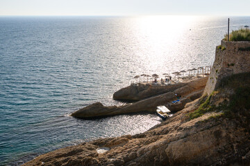 Fototapeta premium Beach on the rocks next to the Ulcinj Old Town in Montenegro. Europe