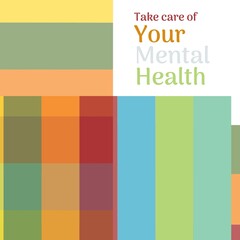 Image o take care of your mental health on white background with colorful stripes