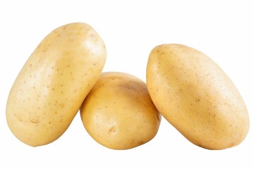 Closeup shot of fresh ripe yukon gold potatoes isolated on white background