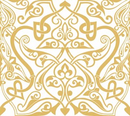Vector golden seamless oriental national ornament, background. Endless ethnic floral pattern of Arab peoples. Persian painting
