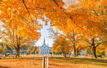 Golden autumn in Hanover, Massachusetts cemetery