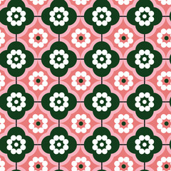 Retro Dots Tile Style Florals Geometric Trendy Fashion Seamless Pattern Chic Colors Perfect for Allover Fabric Print