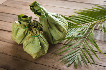 Khmer food takeaway packed in eco-friendly lotus leaves in Siem Reap, Cambodia