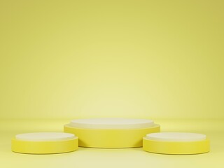 empty podium on yellow background.yellow product background stand.advertisement product presentations, mockups, cosmetic product displays, pedestals.podium stand. 3d rendering.