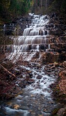 Scenic waterfall streaming in the Flathead National Forest, Montana, USA