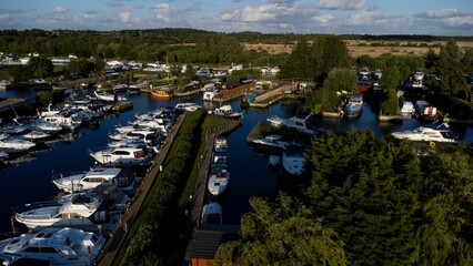 Aerial view of the Norfolk broads Marinas in Brundell