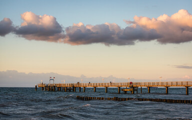 Obraz premium Charming view on the baltic sea and parts of the sea bridge of the seaside resort Kühlungsborn, Germany