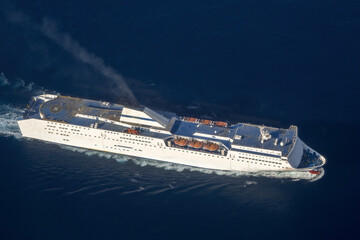 Cruise ship aerial view from airplane