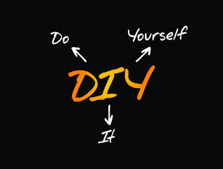 DIY Do It Yourself - method of building, modifying, or repairing things by oneself without the direct aid of professionals, acronym text concept background
