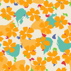 Color Ditsy Vector Seamless Pattern. Small Daisy