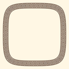 Greek key pattern, rounded square frame. Decorative ancient meander, greece border ornament with repeated geometric motif. Vector EPS10.