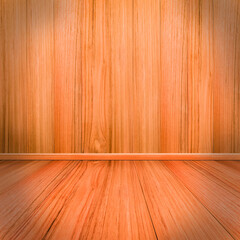 Wooden room with natural patterns background, wood wall and floor empty for show montage products display.