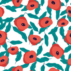 Red and Blue Peony Felt pen Vector Seamless