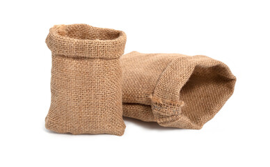Two small brown empty sack bag, small isolated on white background