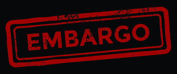 Fototapeta premium embargo, red grunge rubber stamp, white background, vector illustration 