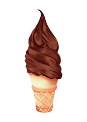Dark chocolate ice cream watercolor vector on white background