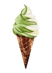 Matcha ice cream watercolor vector design