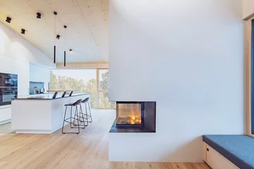 Foto op Plexiglas Interior of a modern arpatment with kitchen and fire place © mRGB