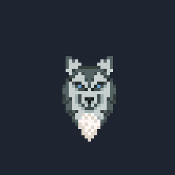 wolf head in pixel art style