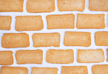  white background with bread slices or croutons, trendy food background