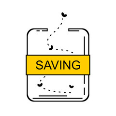 Empty piggy bank labeled jar saving with fly insect flat vector icon design.