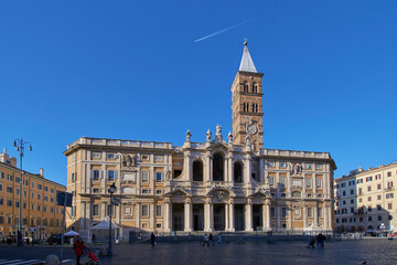Fototapeta na wymiar The facade of the baroque church of Santa Maria Maggiore church in Rome, Italy