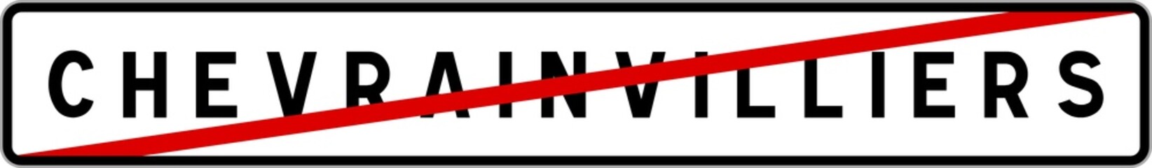 Obraz premium Panneau sortie ville agglomération Chevrainvilliers / Town exit sign Chevrainvilliers