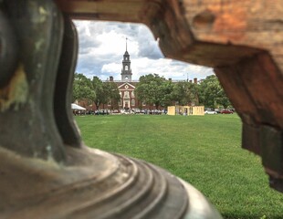 Distant view of the Delaware Legislative Hall on a cloudy day in  Dover, Delaware, United States
