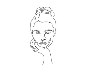 Continuous line of surreal faces , drawing of set faces and hairstyle, fashion concept, woman beauty minimalist, vector illustration. Poster and wall art design outline design concept.
