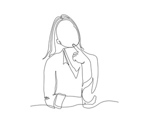 Continuous line of woman sitting think. drawing of fashion concept, woman beauty minimalist, vector illustration.