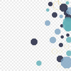 Dark Blue Hexagon Background Transparent Vector. Atom Graphic Mosaic. Elegant Illustration. Blue-Gray Polygon Science. Tile Wallpaper.