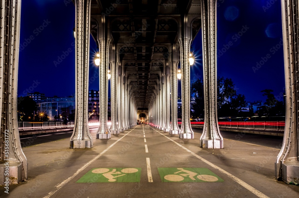 Sticker view of the road under the bridge at night