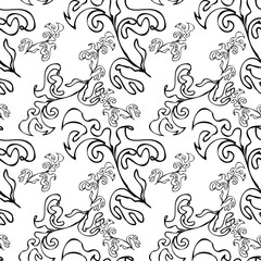 Seamless vector background with abstract ornaments. Retro bright summer background. Vintage exotic print. Black and white modern abstract seamless pattern for textile design.