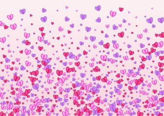 Pinkish Heart Background Pink Vector. Party Pattern Confetti. Purple Cute Frame. Red Heart Present Illustration. Tender Happy Texture.