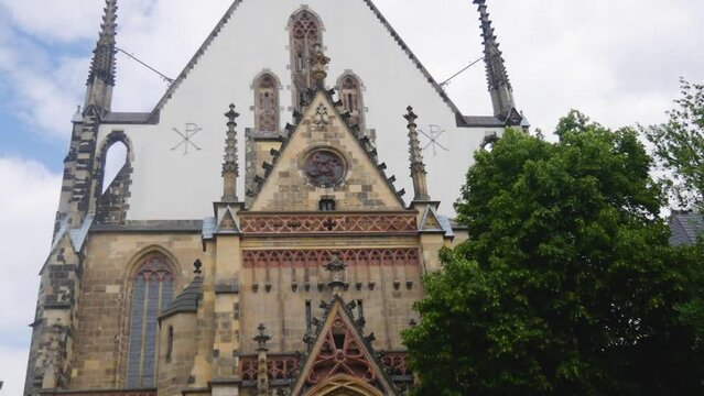 Vertical shot of the St. Thomas church exterior during windy day
