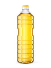 P;astic yellow oil bottle on white background